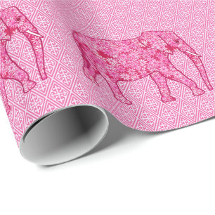 Langwerpige olifant - fuchsia roze cadeaupapier