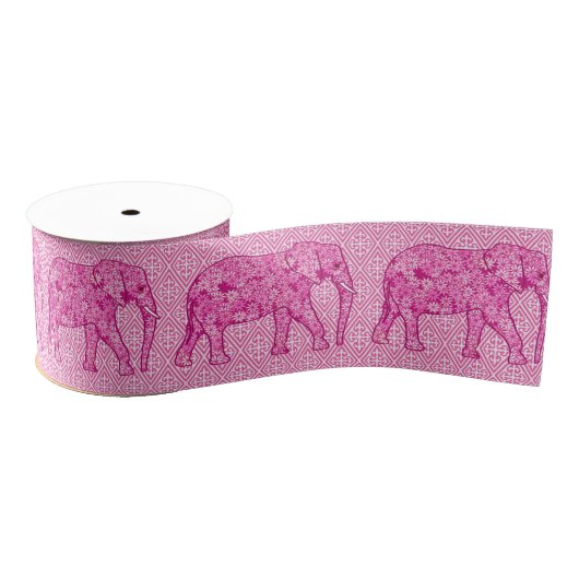 Langwerpige olifant - fuchsia roze grosgrain lint (Spoel)