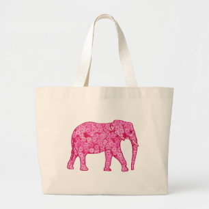 Langwerpige olifant - fuchsia roze grote tote bag