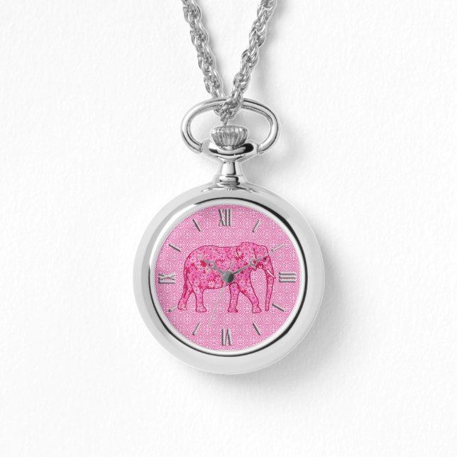 Langwerpige olifant - fuchsia roze horloge (Voorkant)