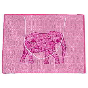 Langwerpige olifant - fuchsia roze large cadeauzakje