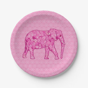 Langwerpige olifant - fuchsia roze papieren bordje
