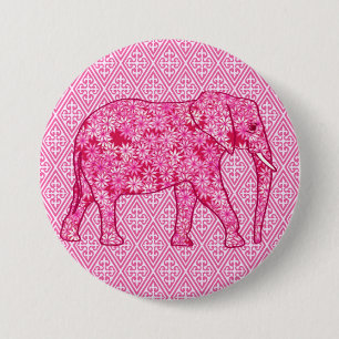 Langwerpige olifant - fuchsia roze ronde button 7,6 cm