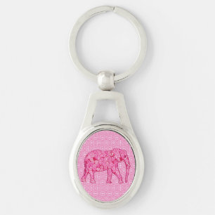 Langwerpige olifant - fuchsia roze sleutelhanger