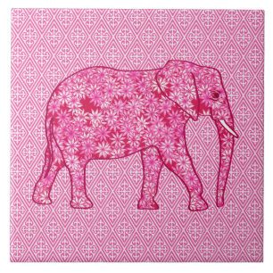 Langwerpige olifant - fuchsia roze tegeltje