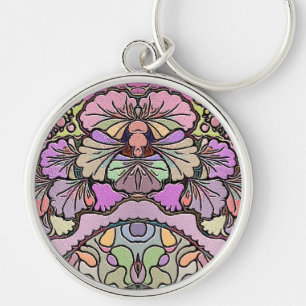 Langwerpige, roze, roze, florale elegant sleutelhanger