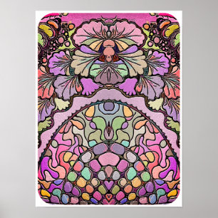 Langwerpige, roze, roze, florale, elegante vintage poster