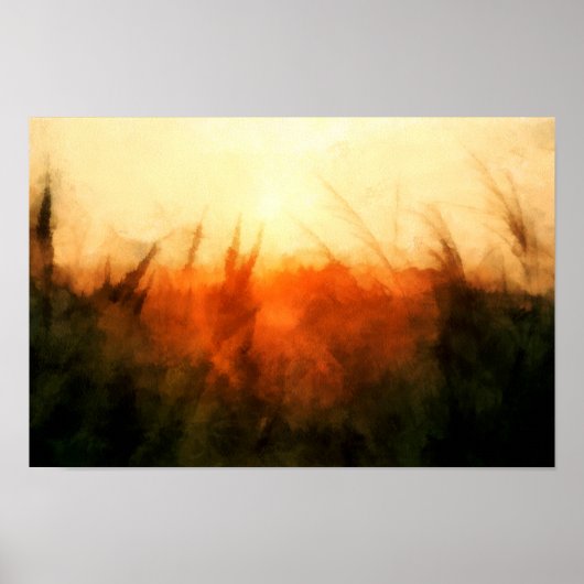 Langwerpige tarwevelden in een oranje zonneschijnl poster (Voorkant)