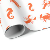 Langwerpkrab zeepaard wit oranje kustpatroon cadeaupapier (Rol Hoek)