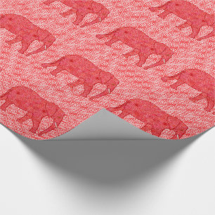 Langwerpolifant - diep rood en koraal cadeaupapier