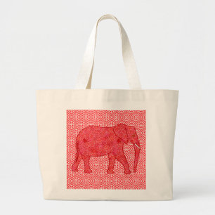Langwerpolifant - diep rood en koraal grote tote bag
