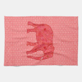 Langwerpolifant - diep rood en koraal theedoek (Horizontaal)