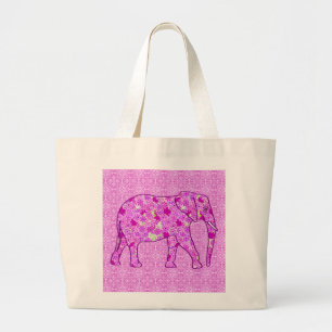 Langwerpolifant - orchidee en magenta grote tote bag