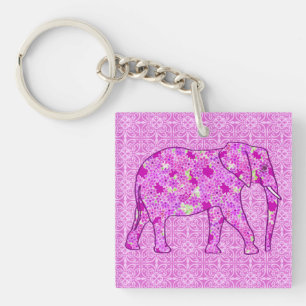 Langwerpolifant - orchidee en magenta sleutelhanger