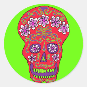 Langwerpsticker met de romp in rood ronde sticker