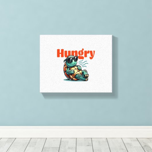 Langzaam en hongerig - Cool Turtle Canvas Afdruk (Insitu (Houten vloer))