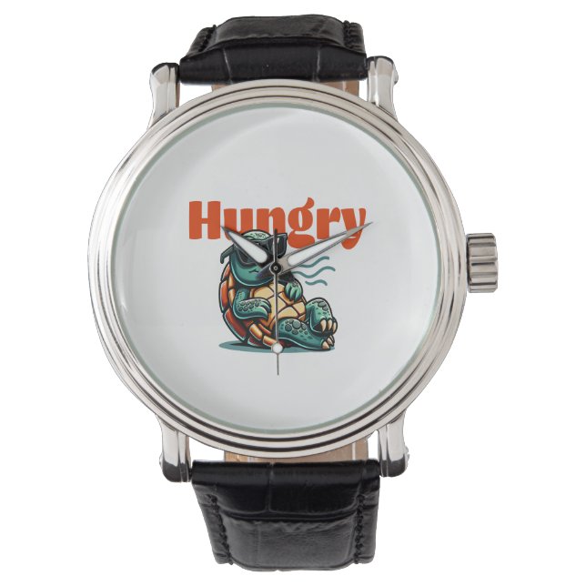 Langzaam en hongerig - Cool Turtle Horloge (Voorkant)