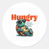 Langzaam en hongerig - Cool Turtle Ronde Sticker (Voorkant)