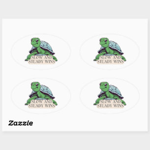 Langzaam en stabiel wint schildpad ovale sticker
