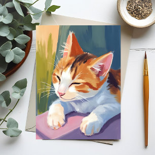 Langzame knipperingen Kat Kitten Aquarel Huisdie Briefkaart