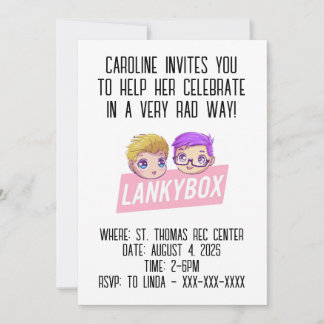Lankybox Youtube Birthday Invitation