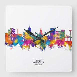 Lansing Michigan Skyline Vierkante Klok