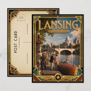 Lansing Michigan Vintage Art Deco Gouden Tijdperk Briefkaart