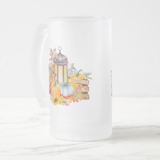 Lantaarn, Blauwe Vogel en Zonnebloemen Matglas Bierpul (Voorkant links)