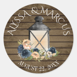  Lantaarn en marineblauw Rustic Barn Wedding Ronde Sticker
