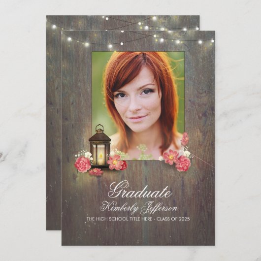 Lantaarn en Rustiek Hout Foto Afstuderen Kaart (Voorkant / Achterkant)