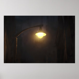 Lantaarn in de regen - Moody Streetlight Poster