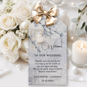 Lantaarn in Sparkling Sneeuw Winter Bruiloft Cadeaulabel