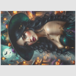 Lantaarn-Lit Halloween Witch met pompoenen en Goth Tissuepapier