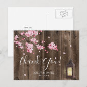  Lantaarn Roze Bloemen Huwelijk Dank u Briefkaart (Voorkant / Achterkant)