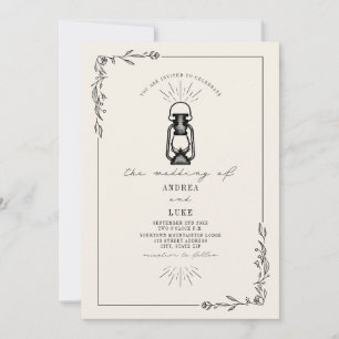 Lantaarn Rustic Botanical Black Wedding Kaart