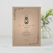 Lantaarn Rustic Botanical Cardstock Wedding Kaart (Staand voorkant)