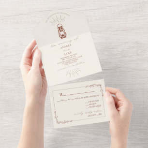 Lantaarn Rustic Floral Terracotta Wedding A All In One Uitnodiging