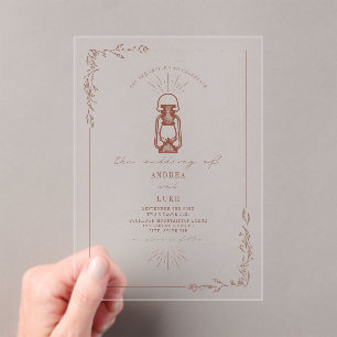  Lantaarn Rustic Floral Terracotta Wedding Acryl Uitnodigingen