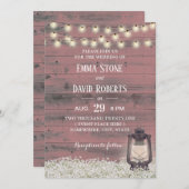  Lantaarn Rustic Pink Barn Wood Wedding Kaart (Voorkant / Achterkant)