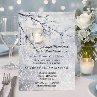 Lantaarn Sneeuw Winter Post Wedding Party Uitnodig Kaart