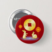 Lantaarn van het jaar van de konijn ronde button 5,7 cm (Voorkant /achterkant)