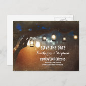Lantaarns Lights Tree Rustic Save the Date briefka Aankondigingskaart (Voorkant / Achterkant)