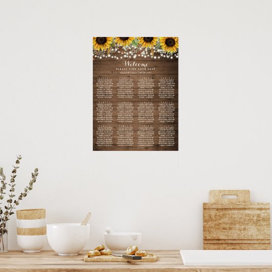 Lantaarntjes van rustiek hout met zonnebloemen voo poster (Keuken)