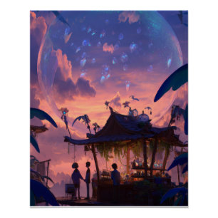 Lantaarnverlichte schemering paviljoen fantasie sc perfect poster