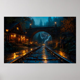 Lantaarnverlichte sporen door schemerposter poster