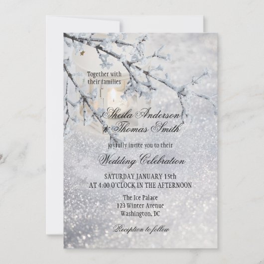 Lantern Sparking Snow Winter Weddenschap Kaart (Voorkant)