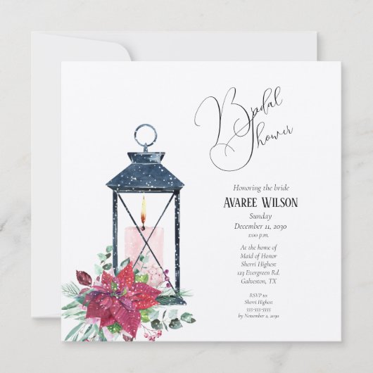 Lanterne de Noël Poinsettia Evergreens Invitation (Devant)