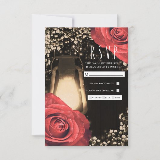 Lanterne Rustic Glow & Roses Rouges Réponse Mariag (Devant)