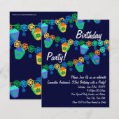 Lanternes bleues colorées Invitation de fête d'ann (Devant / Derrière)