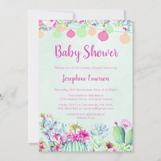 Lanternes & Cactus Baby Shower Invitations (Devant)